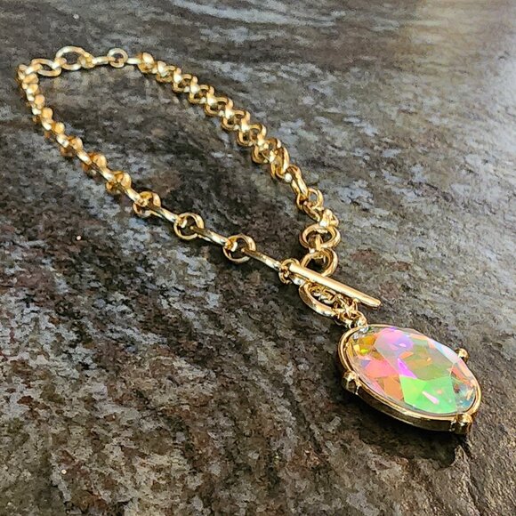 Etsy Iridescent Crystal Beaded Gold Tone Necklace - Picture 10 of 16